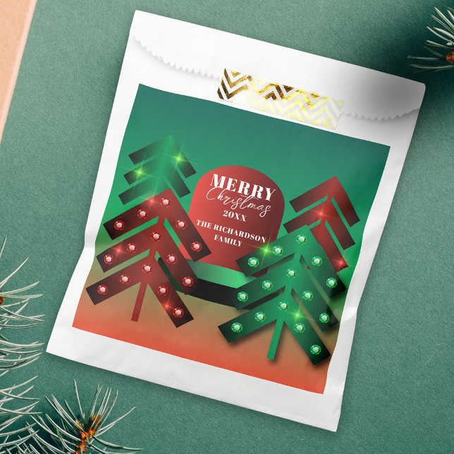 Bolsa De Papel Árboles modernos de Navidad rojos y verdes resplan (Subido por el creador)