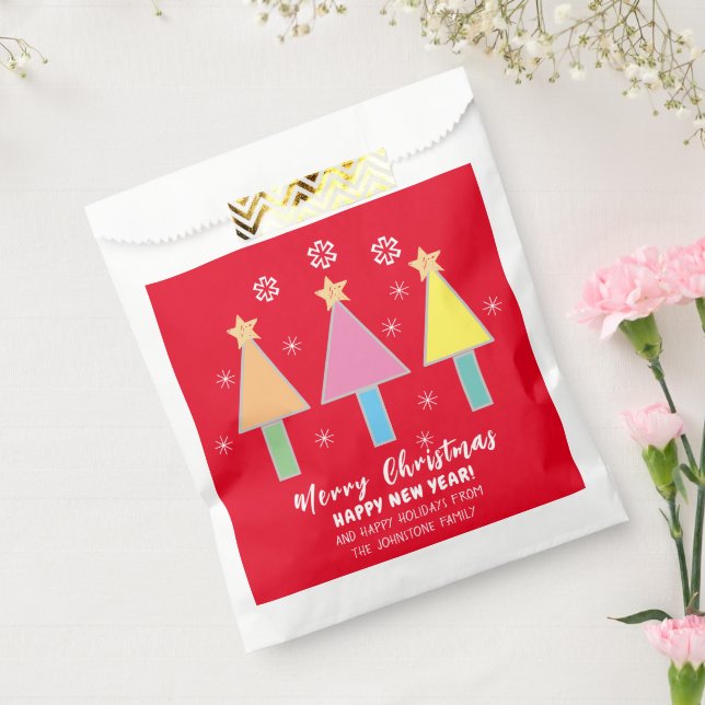 Bolsa De Papel Árboles navideños artísticos nombran feriado rojo  (Sellado)