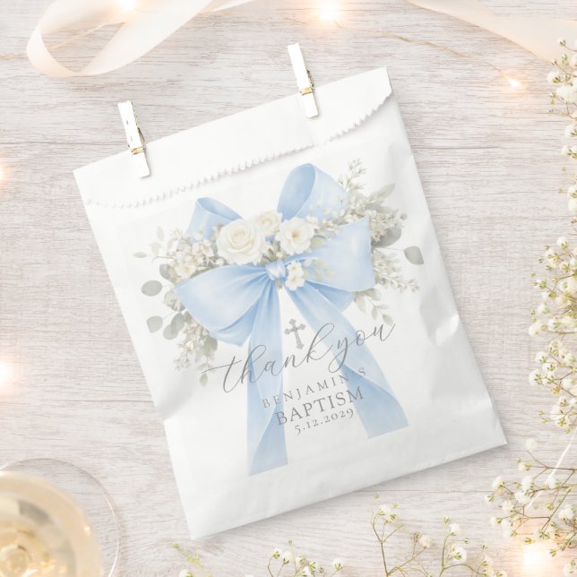 Bolsa De Papel Arco azul de eucalipto Bautizo Gracias (Cortado)