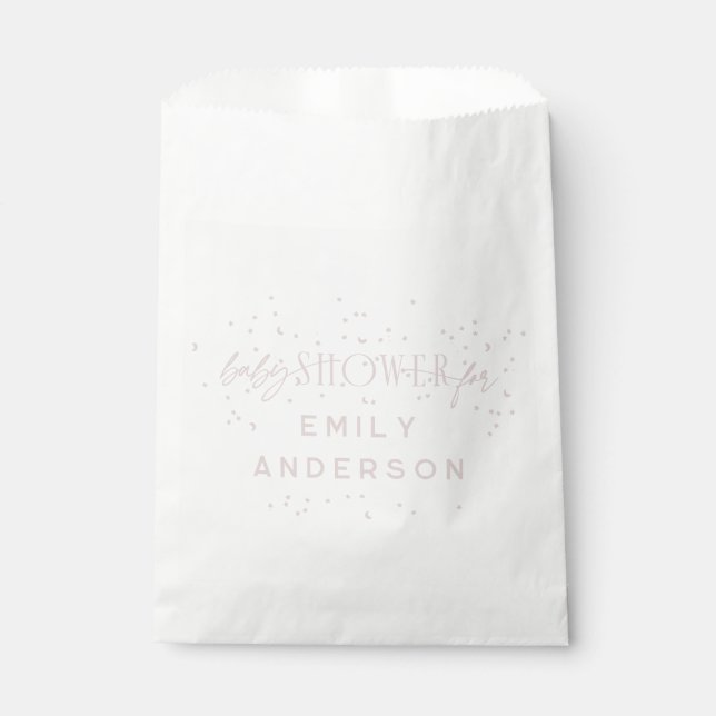 Bolsa De Papel Arcoiris rosa moderno y estrellas Baby Shower blan (Anverso)
