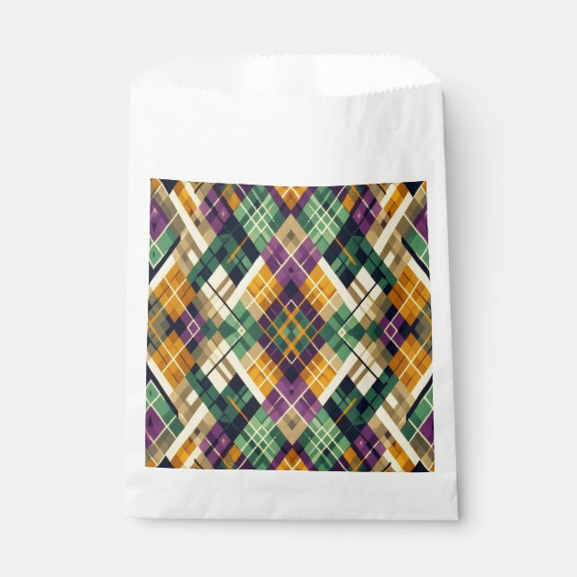 Bolsa De Papel Argyle Mardi Gras verde púrpura amarillo (Anverso)