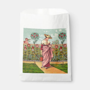 Bolsa De Papel Arte Antiguo Mujer Flor Creciente Jardín