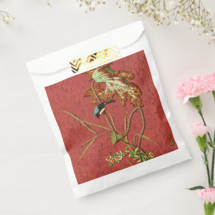 Bolsa De Papel Arte de Loto de Pájaro Japonés Rojo Antiguo G.A. A