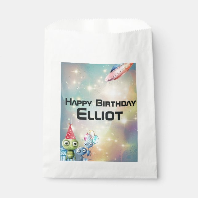 Bolsa De Papel Atención Cumpleaños Intergaláctico (Anverso)