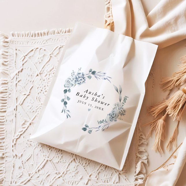 Bolsa De Papel AUSHA Dusty Blue Floral Boy Baby Shower (Subido por el creador)