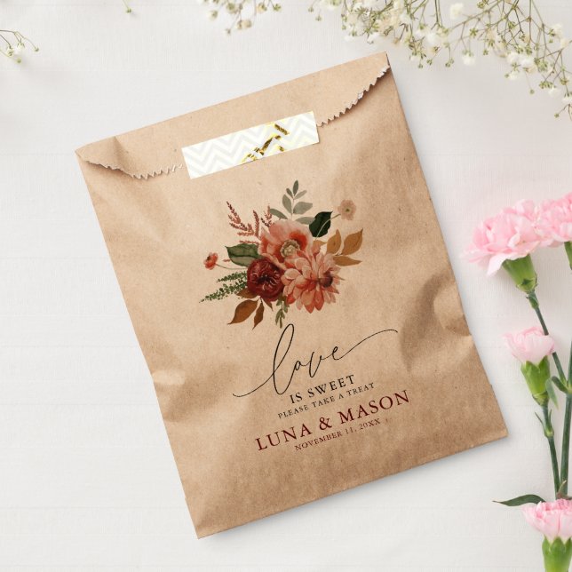 Bolsa De Papel Autumn Floral Kraft Boda (Sellado)