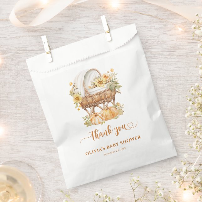 Bolsa De Papel Autumn Pumpkin Neutral Baby Shower Gracias (Cortado)