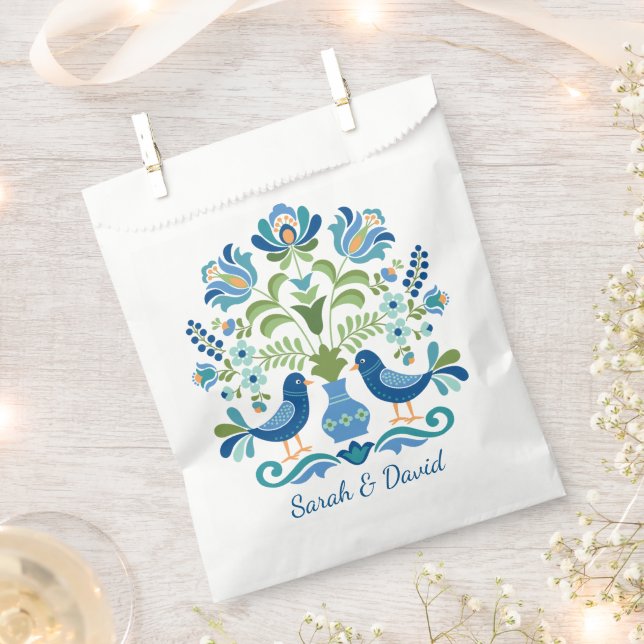 Bolsa De Papel Aves azules de diseño húngaro (Cortado)