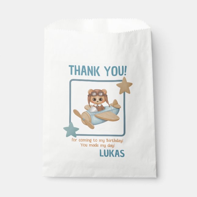 Bolsa De Papel Aviador Fiesta Oso Cumpleaños Gracias Bag Favor (Anverso)