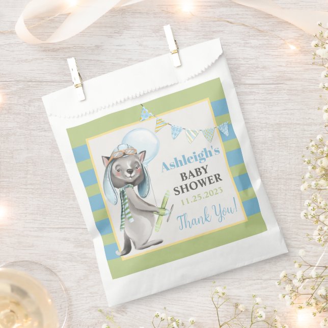 Bolsa De Papel Aviador Wolf, Baby Shower a rayas (Cortado)