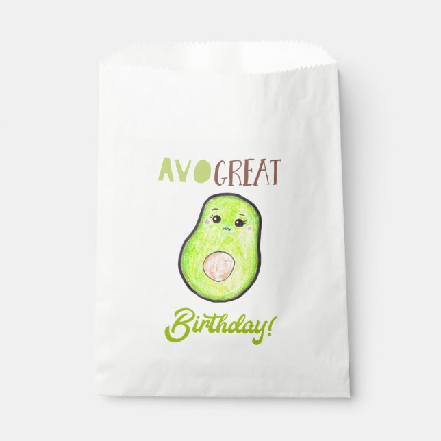 Bolsa De Papel Avo gran cumpleaños kawaii mano dibujado aguacate  (Anverso)