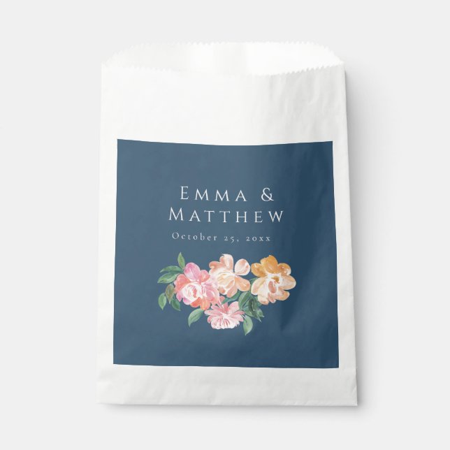 Bolsa De Papel Azul acuarela Peonies Floral Bouquet (Anverso)