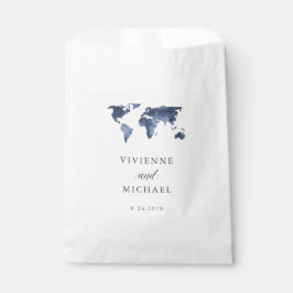 Bolsa De Papel Azul acuático | Boda de Mapa Mundial
