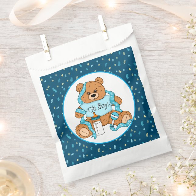 Bolsa De Papel Azul Baby Shower Oh Boy Teddy Bear (Cortado)
