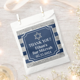 Bolsa De Papel Azul, Barra Gris A Rayas Mitzvah Gracias