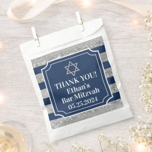 Bolsa De Papel Azul, Barra Gris A Rayas Mitzvah Gracias