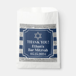 Bolsa De Papel Azul, Barra Gris A Rayas Mitzvah Gracias