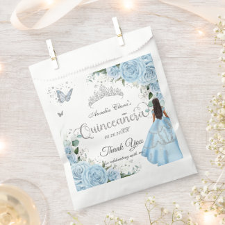 Bolsa De Papel Azul cielo Floral Princesa Vestido Plata Quinceañe