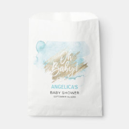 Bolsa De Papel Azul color de agua moderno oro Oh Baby Shower