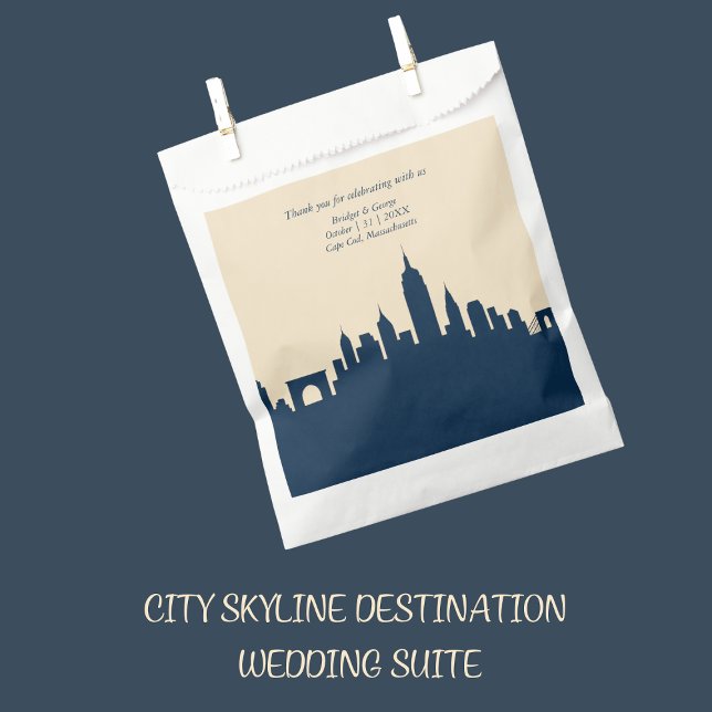 Bolsa De Papel azul marino Travel City Skyline destinación Boda (Subido por el creador)