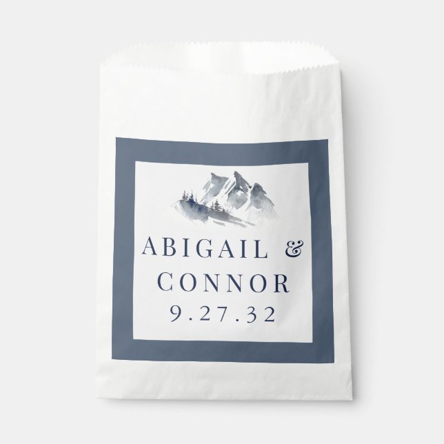 Bolsa De Papel Azul Montaña Brumosa Gris Blanco Elegante Borde (Anverso)