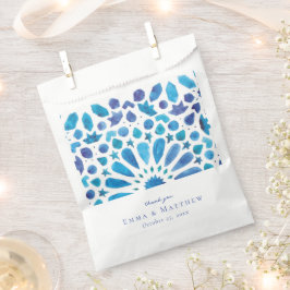 Bolsa De Papel Azulejo Mediterráneo Azul Acuarela Boda
