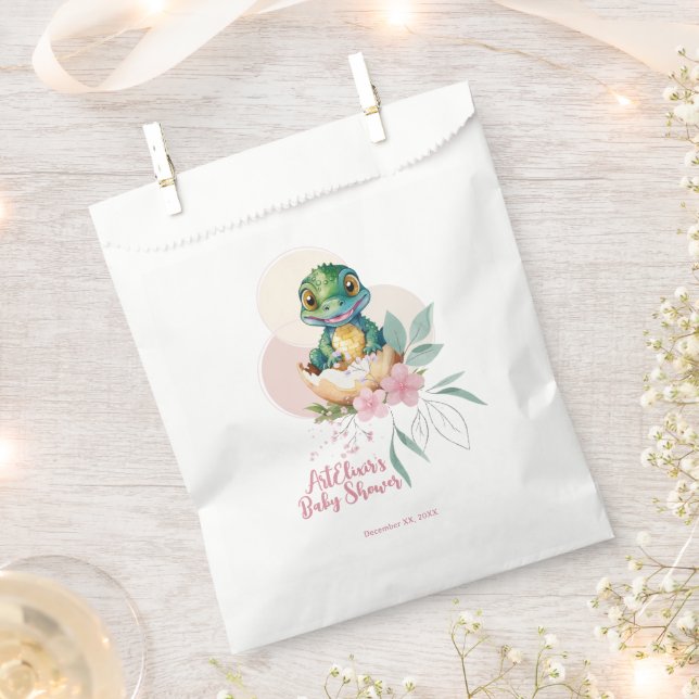 Bolsa De Papel Baby Alligator Hatching Floral Baby Shower (Cortado)