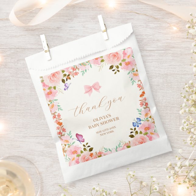 Bolsa De Papel Baby Bloom Floral Butterfly Baby Shower Gracias (Cortado)