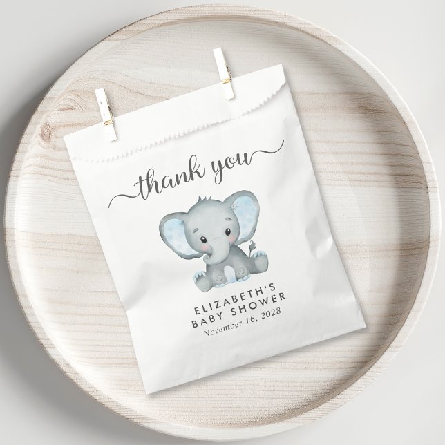 Bolsa De Papel Baby Boy Shower Blue Elephant Gracias (Subido por el creador)