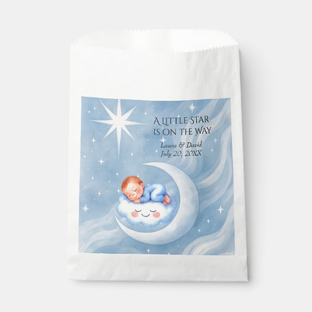Bolsa De Papel Baby Boy Shower Invitan a la Moonlight Stars Water (Anverso)
