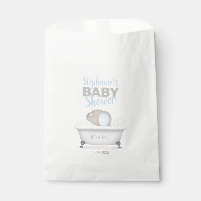 Bolsa De Papel Baby Elephant Bubble Bath Boy Baby Shower (Anverso)