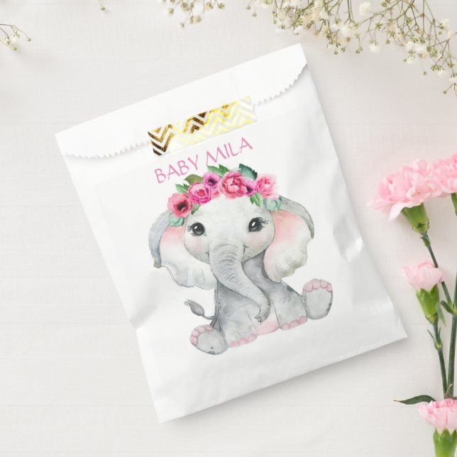 Bolsa De Papel Baby elephant floral pink (Sellado)