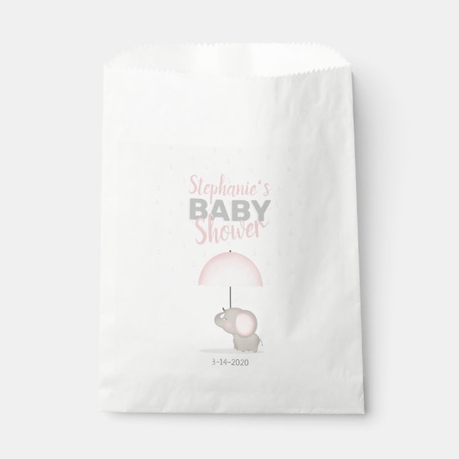 Bolsa De Papel Baby Elephant Pink Baby Shower (Anverso)