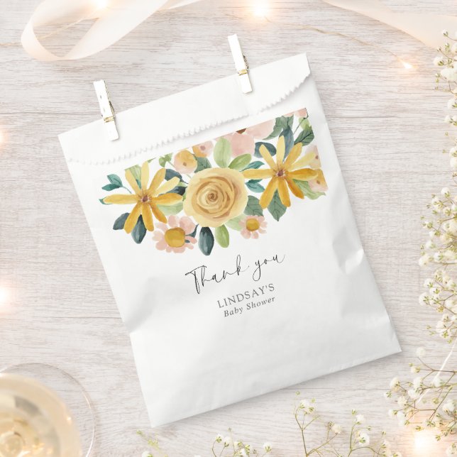 Bolsa De Papel Baby in Bloom Yellow Floral Round Thank You (Cortado)