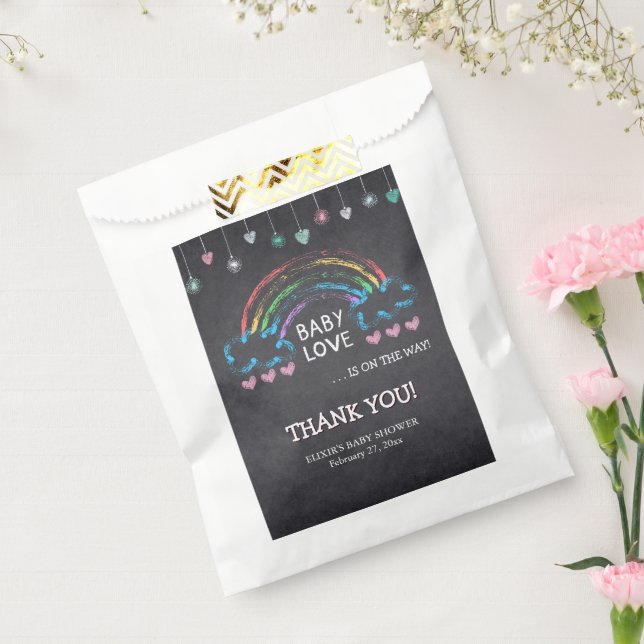 Bolsa De Papel Baby Love Chalkboard Hearts & Rainbow Baby Shower (Sellado)