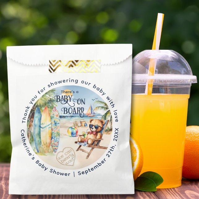 Bolsa De Papel Baby On Board Surfboard Teddy Bear Baby Shower (Subido por el creador)
