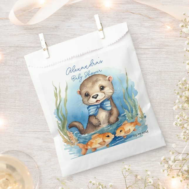 Bolsa De Papel Baby Otter Boy Baby Shower (Cortado)