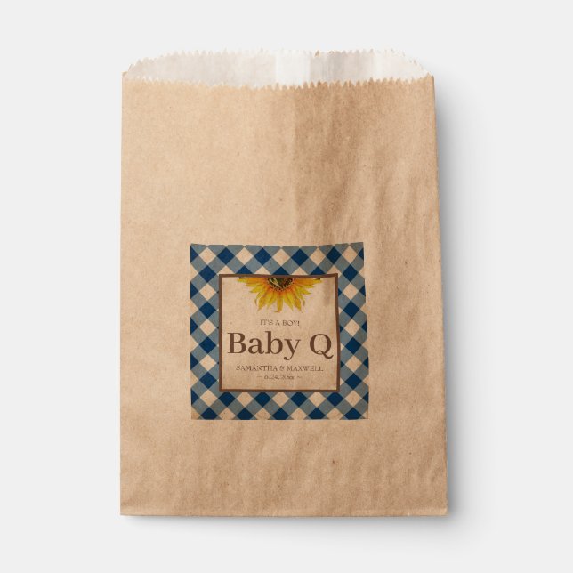 Bolsa De Papel Baby Q Blue Gingham y Sunflower (Anverso)