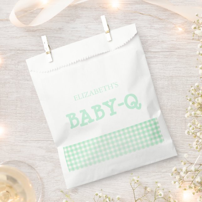 Bolsa De Papel Baby-Q Mint Green Gingham Baby Shower (Cortado)