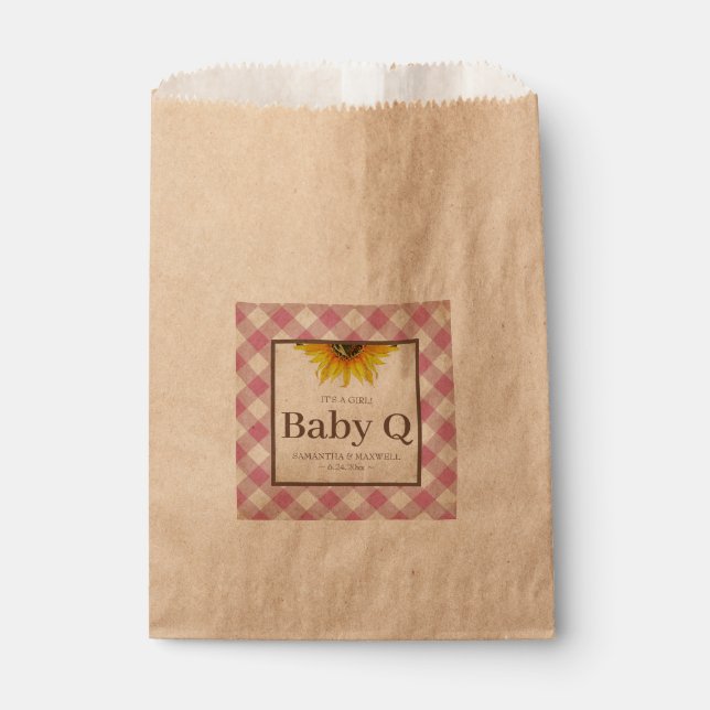 Bolsa De Papel Baby Q Pink Gingham and Sunflower (Anverso)