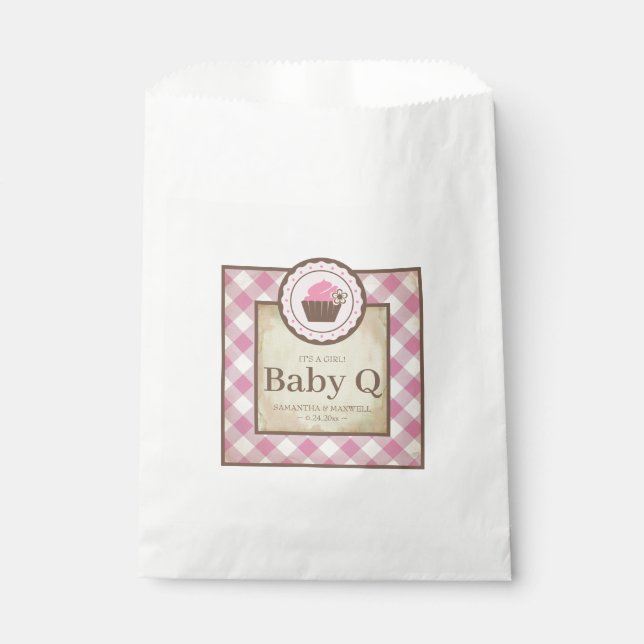 Bolsa De Papel Baby Q Pink Gingham y Cupcake (Anverso)