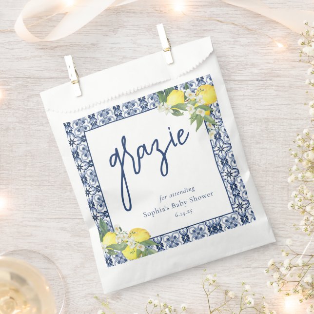 Bolsa De Papel Baby Shower Acuarela Limón Positano (Cortado)