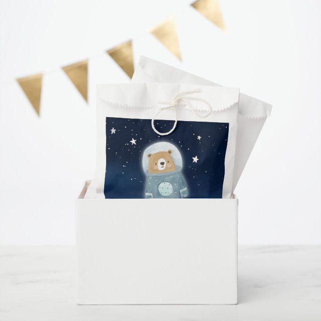 Bolsa De Papel Baby Shower astronauta del oso espacial azul (Fiesta)