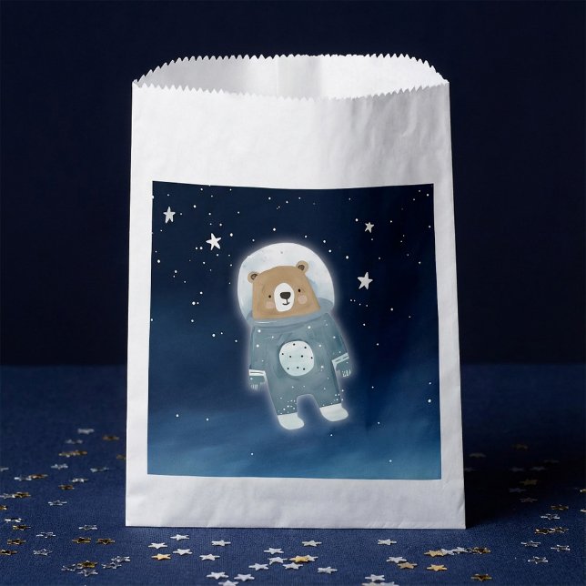 Bolsa De Papel Baby Shower astronauta del oso espacial azul (Blue Space Bear astronaut Baby Shower Favor Bag.)