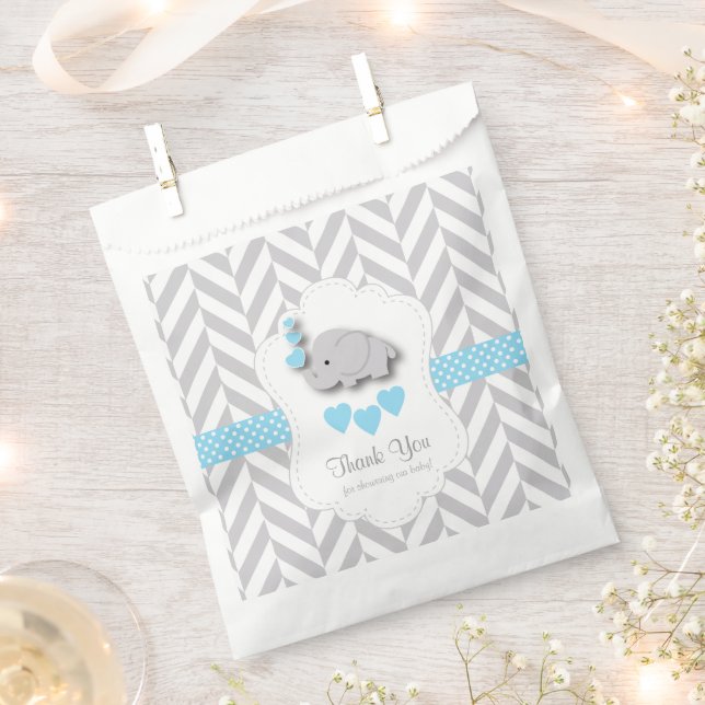 Bolsa De Papel Baby Shower azul, blanco y gris gracias (Cortado)