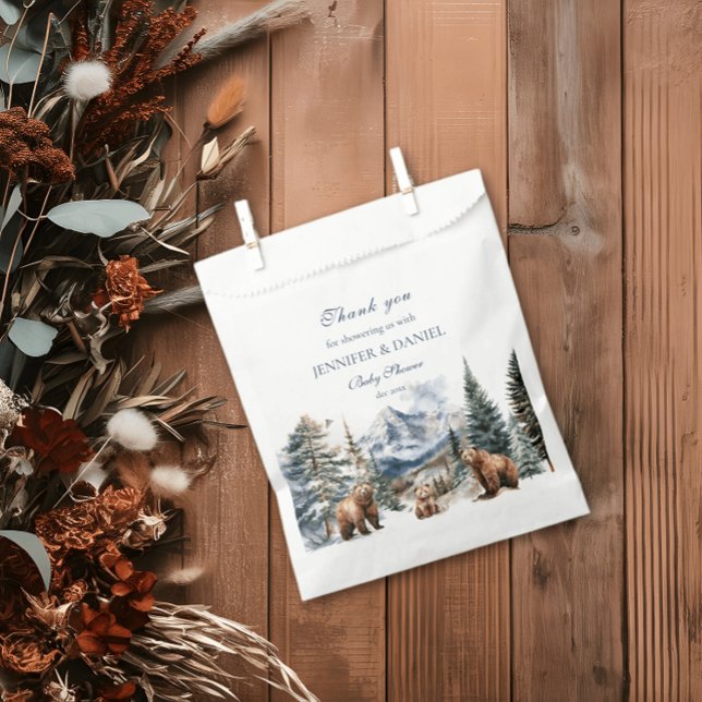 Bolsa De Papel Baby Shower Bear Adventure Winter Snow Mountain (Subido por el creador)