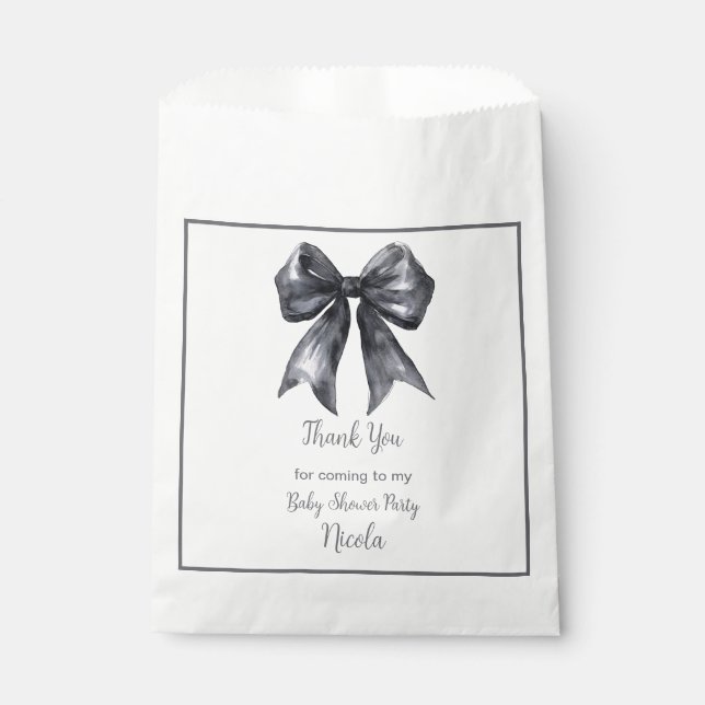 Bolsa De Papel Baby Shower Black Coquette Bow (Anverso)