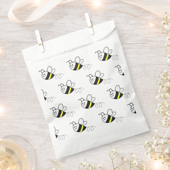 Bolsa De Papel Baby Shower blanco con un patrón de abeja suave (Cortado)