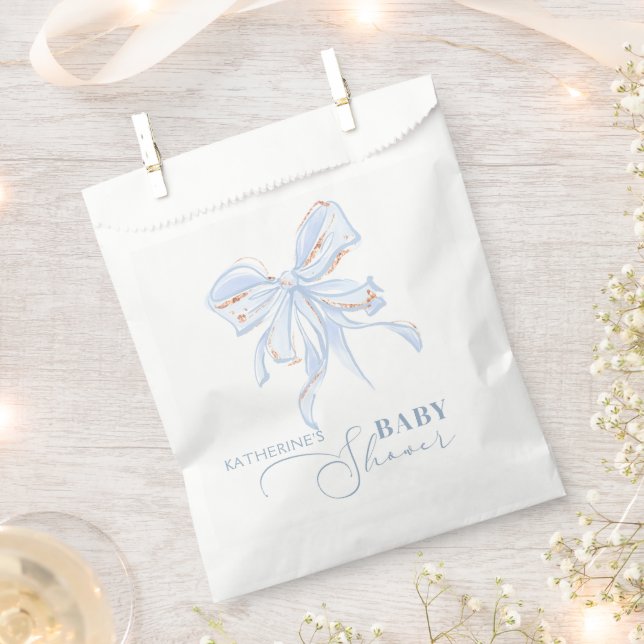 Bolsa De Papel Baby Shower Blue and Gold Bow Chick Boy (Cortado)