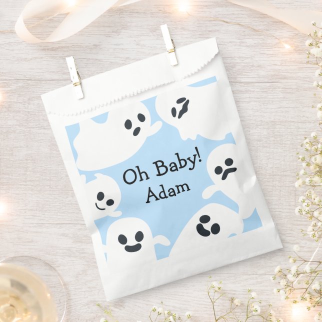 Bolsa De Papel Baby Shower Blue Flying Ghost Halloween (Cortado)